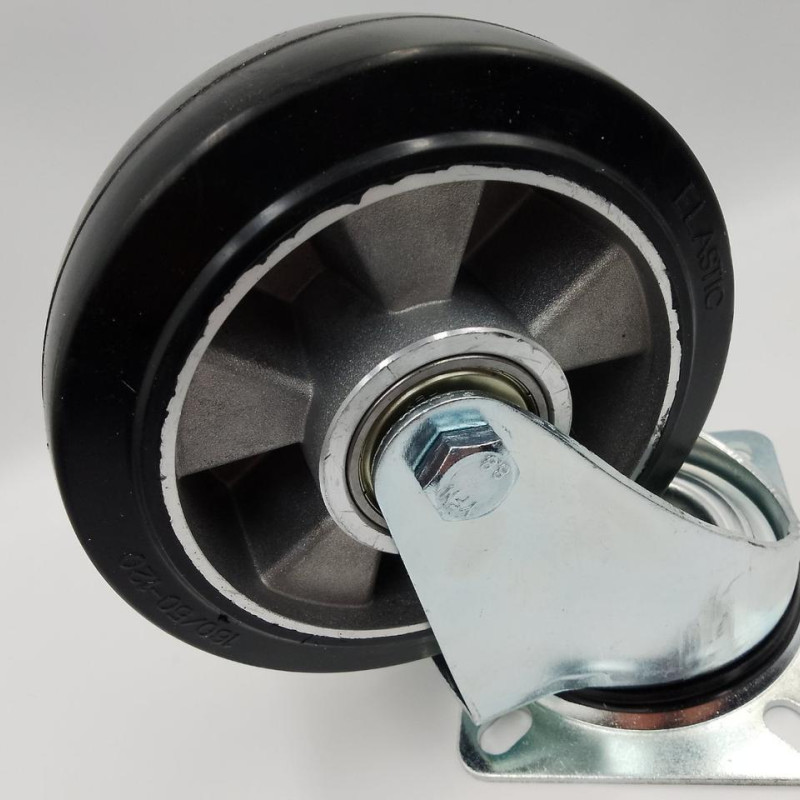 Колесо з еластичної гуми з поворотним кронштейном 160 мм