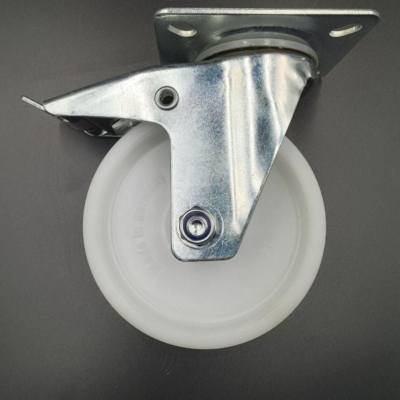 Колеса поворотні з гальмом, підшипник ковзання 125 мм, поліпропілен (180 кг навантаження)