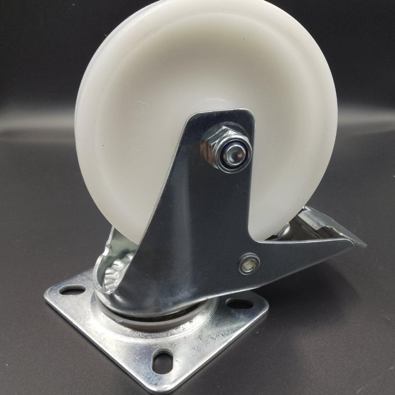 Колеса поворотні з гальмом, підшипник ковзання 125 мм, поліпропілен (180 кг навантаження)