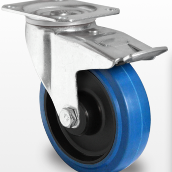 Колеса 100 мм поворотні з гальмом, кульковий підшипник, еластична гума/поліамід