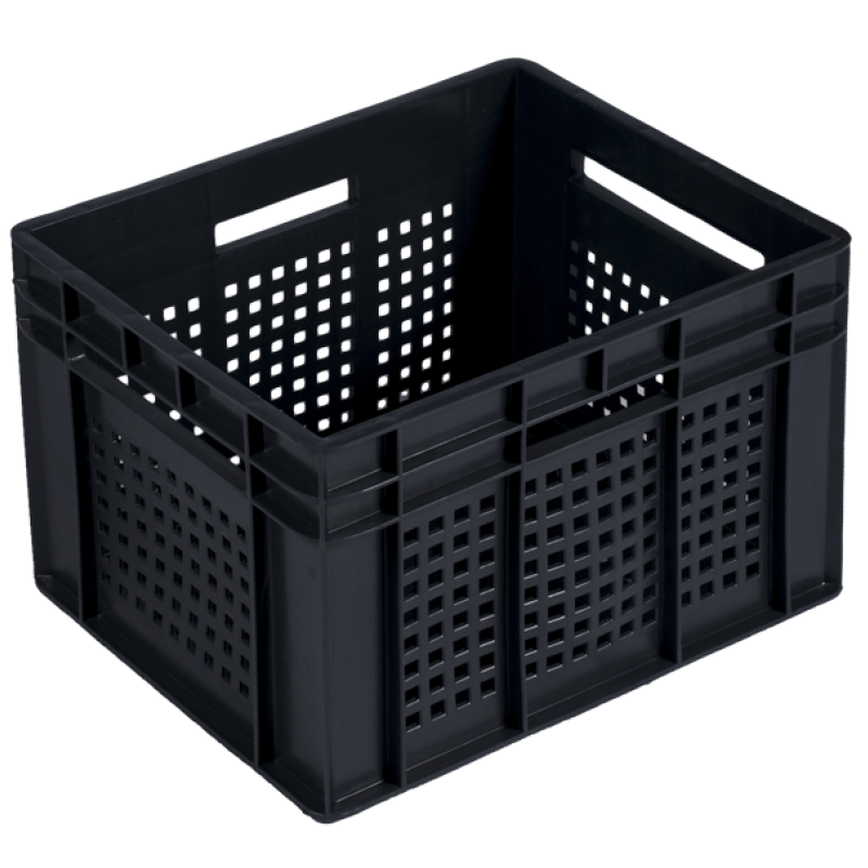 Ящик пластиковий перфорований 433х347х283 мм чорний вторинний