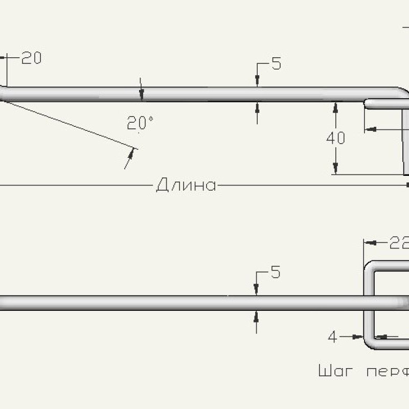 Гачок одинарний на перфорацію, довжина 100 мм