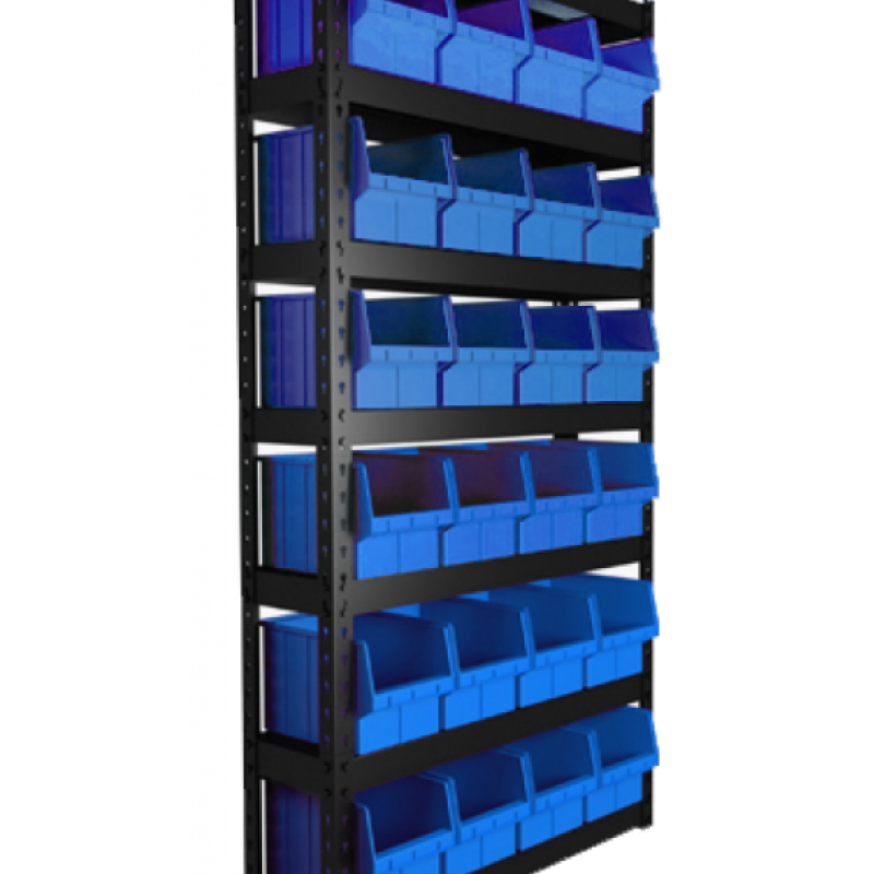 Стелаж 1800 мм для металізаторів із синіми шухлядами 350х210х200 мм