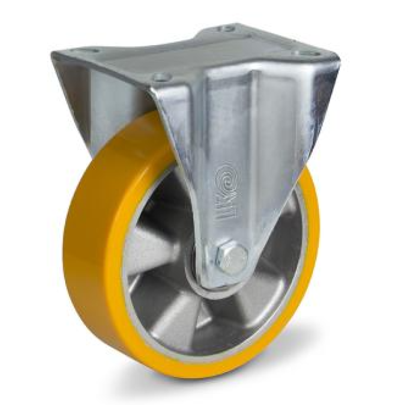 Колесо 200 мм, навантаження 800 кг, алюміній/поліуретан з неповоротним посиленим кронштейном