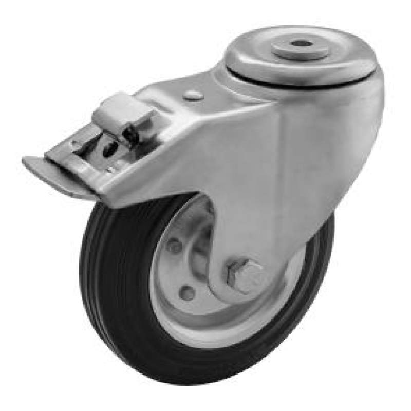 Колесо 200 мм у поворотному кронштейні з отвором і гальмом, Польща