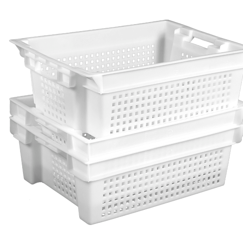 Ящик пластиковий 600х400х200 білий перфорований із суцільним дном