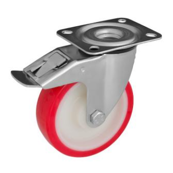 Колесо 125 мм із поліуретану в поворотному кронштейні з гальмом, 200 кг