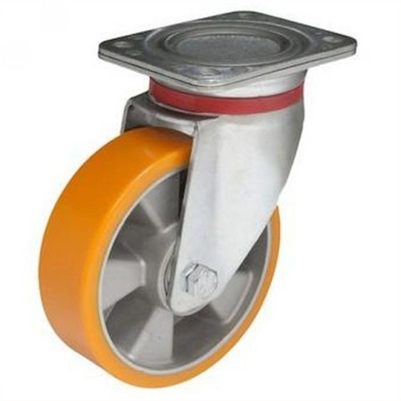 Колесо 160 мм, навантаження 600 кг, алюміній/поліуретан з поворотним посиленим кронштейном