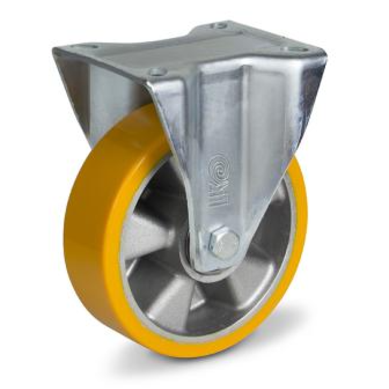 Колесо 200 мм, навантаження 800 кг, алюміній/поліуретан з неповоротним посиленим кронштейном