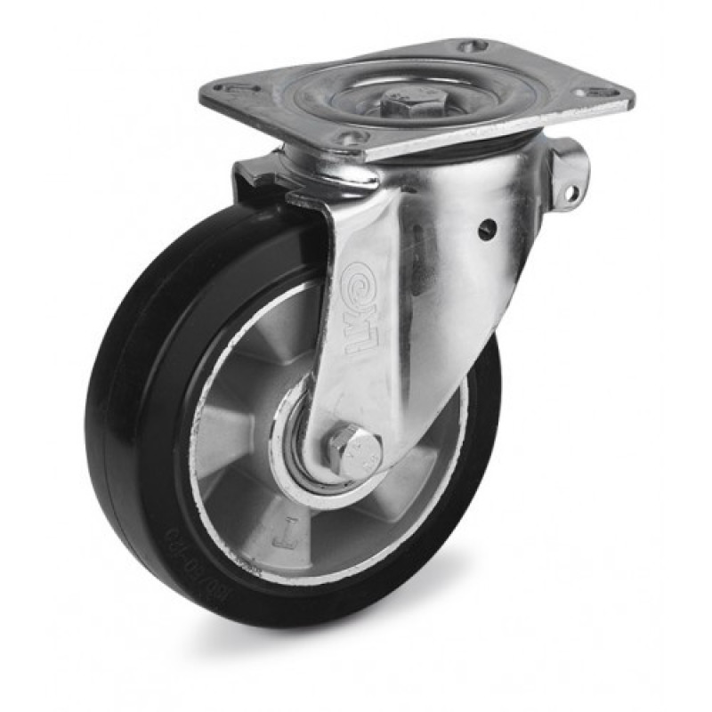 Колесо 250 мм з еластичної гуми з посиленим поворотним кронштейном