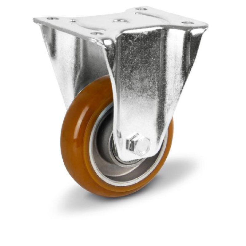 Колесо 100 мм, навантаження 300 кг, поліуретан із неповоротним посиленим кронштейном