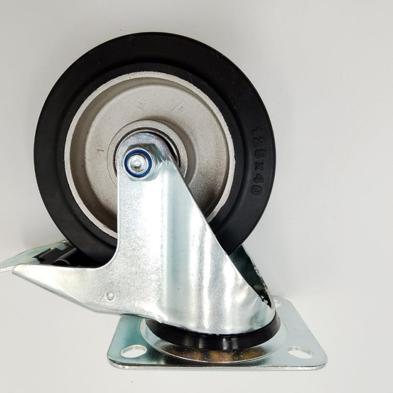 Колесо з гальмом, еластична гума, 125 мм (180 кг)