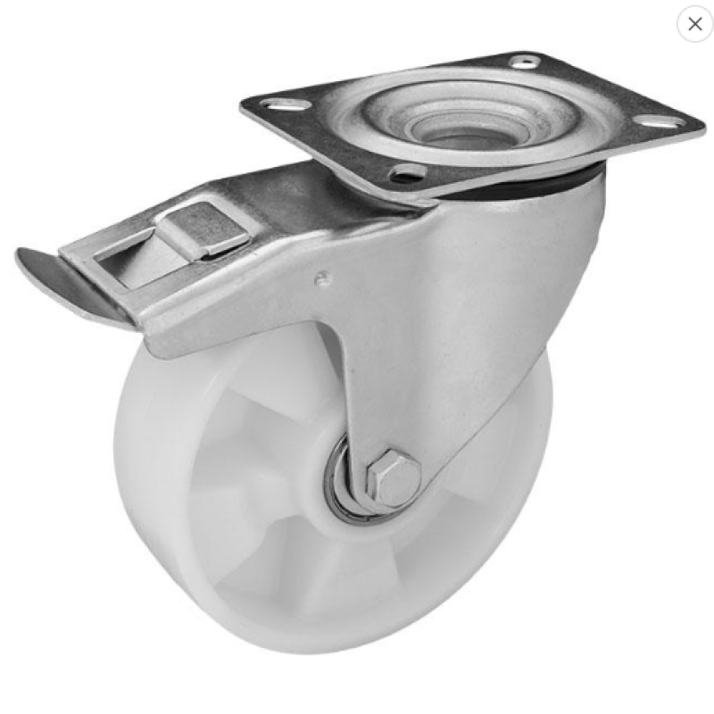 Колесо з поліаміду 160 мм у поворотному кронштейні серії "hard" з майданчикомі та гальмом